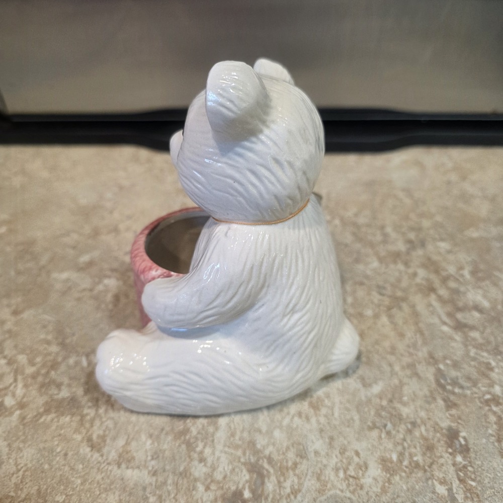 Vintage Porcelain White Bear Planter LOOMCO Gift Tag 1992 5" Ceramic Oso - Picture 2 of 7